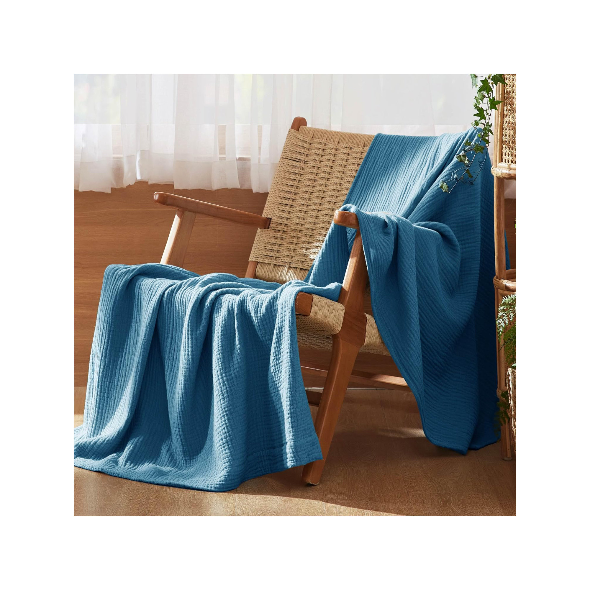 Bedsure 200gsm 100% Cotton Lightweight Muslin Blanket GentleSoft™️for Spring & Summer, Teal, King