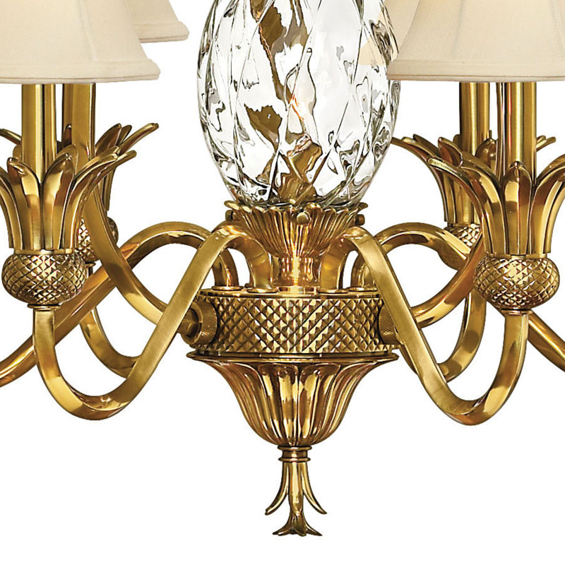 Plantation Pineapple Seven-Light Single Tier Chandelier, Burnished Brass