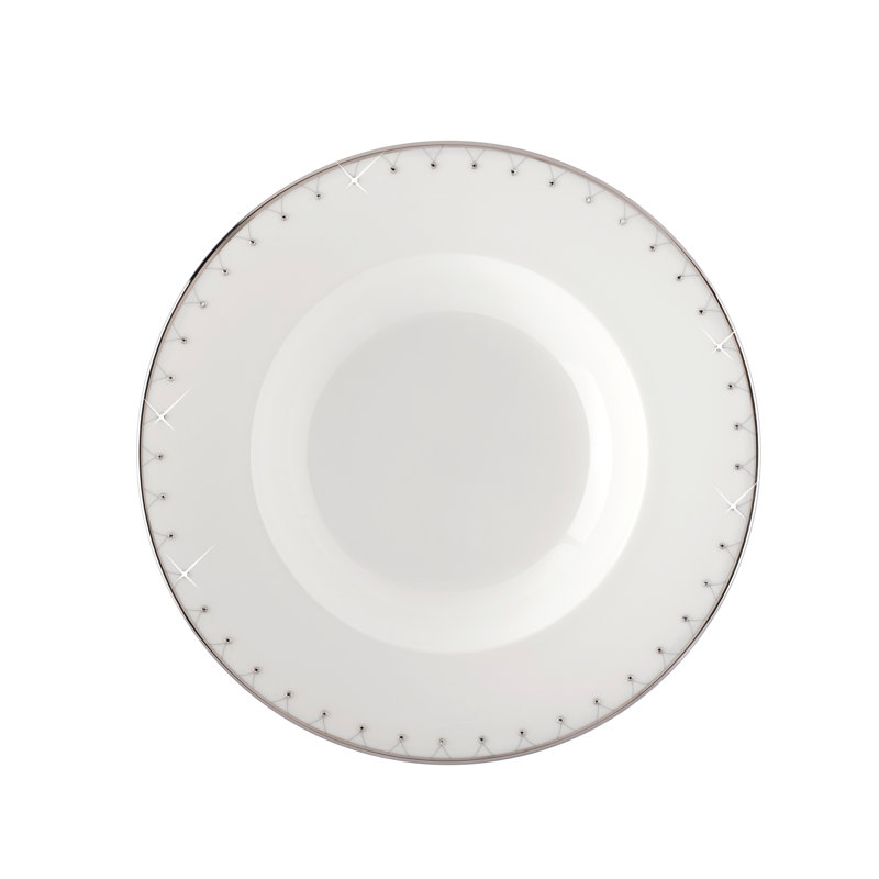 Handmade Bone China Soup Bowl, White/Platinum