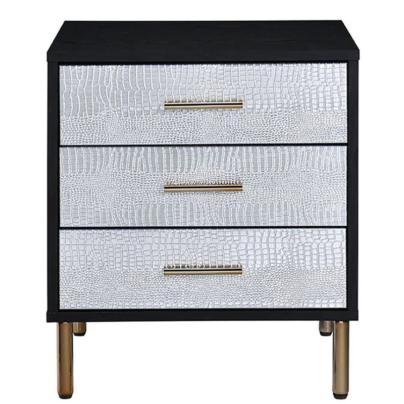 Glamour 3 table de chevet en noir, argent, or - solution de rangement de chevet argent et avec amplement de tiroirs chambre à coucher