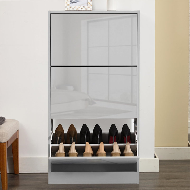 12 Pair Shoe Storage Cabinet, Gray