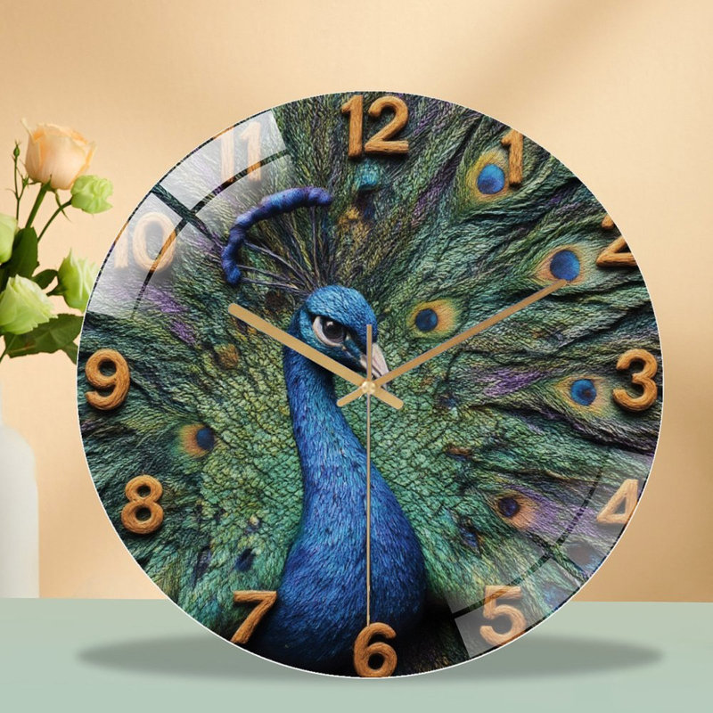 Horloge murale 12 po en forme de paon