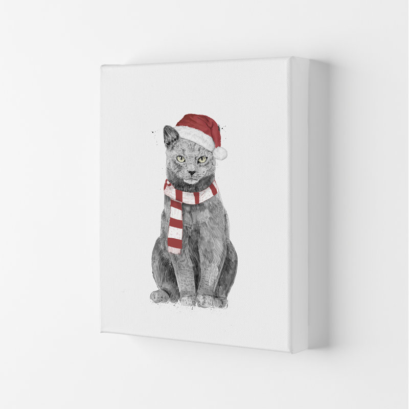 Christmas Cat 1 Piece Wall Art, 59.4cm H x 42cm W x 4cm D, Wrapped Canvas