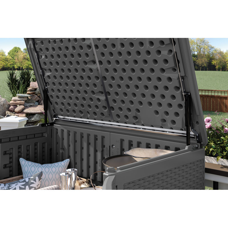 Suncast 48 in. W x 30 in. D Resin Cabinet Deck Box with Lockable Doors and Lift-Top Lid, Made in the USA, Cool Gray