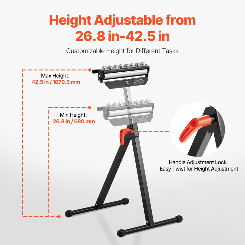 Support à roulettes pliant, capacité de charge maximale de 300 lb réglable de 26,8 à 42,5 po pour le travail du bois