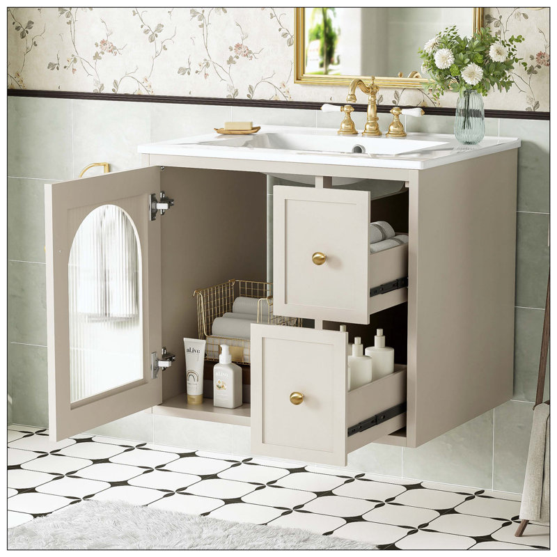 Porte de meuble-lavabo mural en céramique, Beige