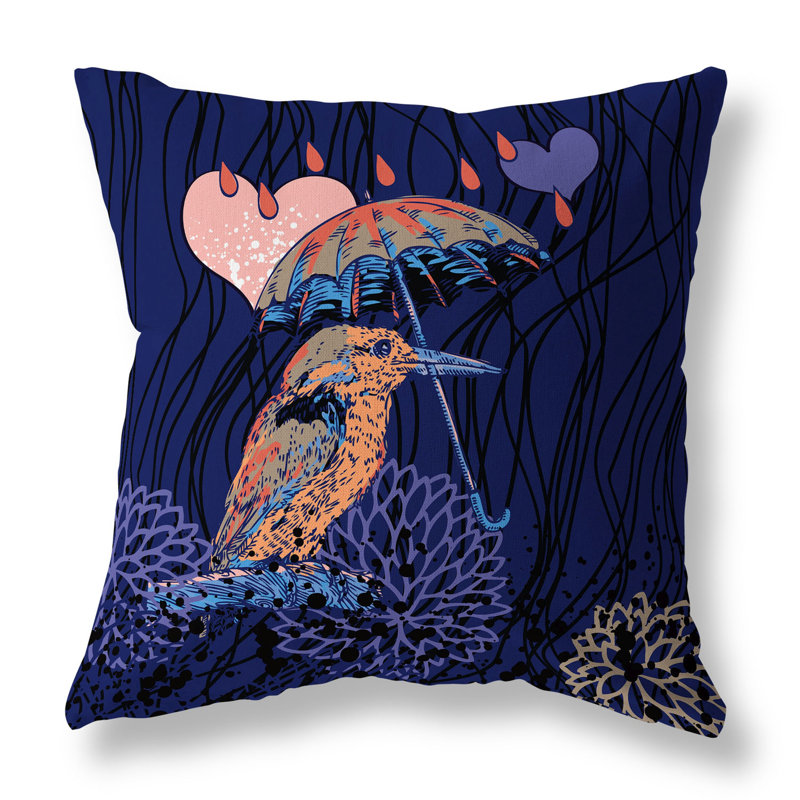 Coussin décoratif réversible Bird / Umbrella, H 20 po x l 20 po, Bleu/orange