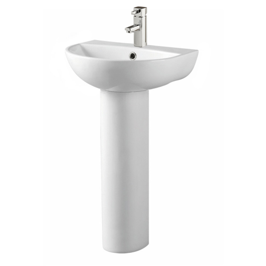 Bedford Sheds Clifton L W White Vitreous China Oval Pedestal Basin Bathroom Sink with Overflow
