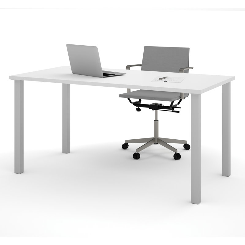 Manufactured Wood and Metal Writing Desk, 29" H x 59.3" W x 29.5" D, White