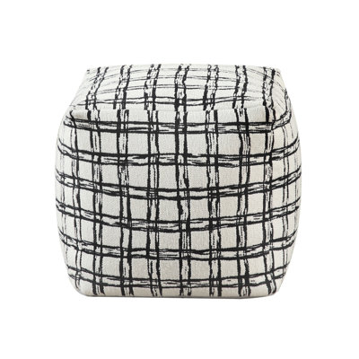 Black Patterned Fabric Square Upholstered Pouf Ottoman | Gift Idea
