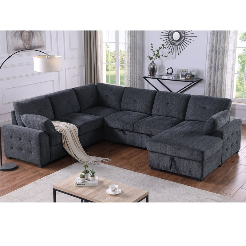 Canapé d'angle multi-fonctionnel en forme de L avec rangement et lit convertible, canapés à compression