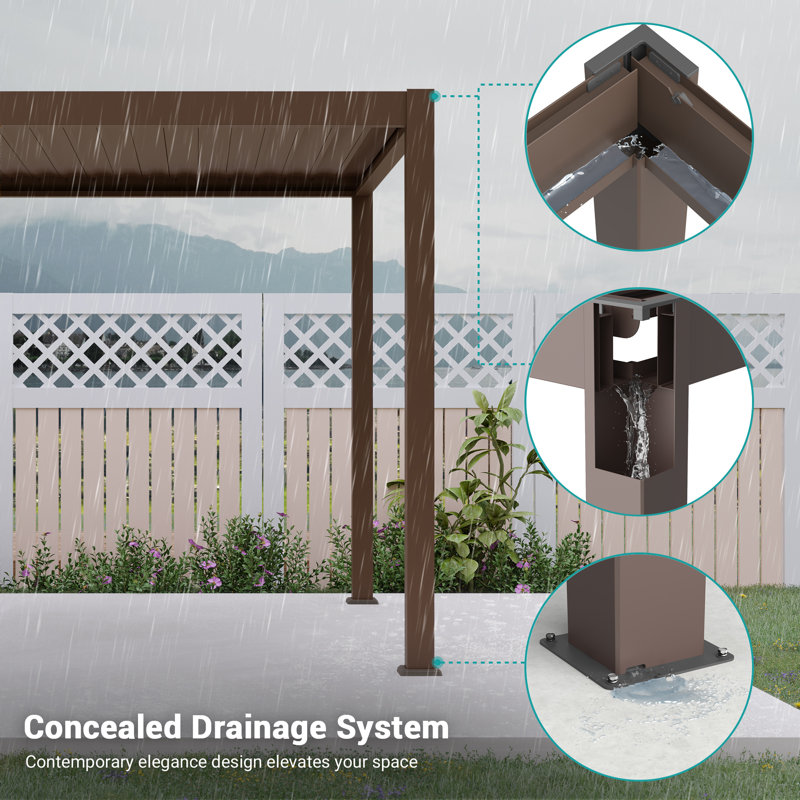 Full Aluminum Frame Pergola with Adjustable Roof Durable Double-layer Louvered Pergola, 10ft W × 10ft D