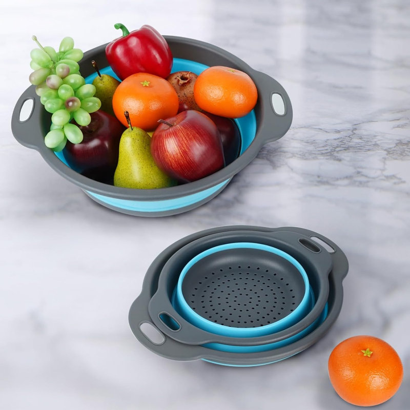 Ensemble de 3 passoires pliables (grande / moyenne / petite), passoire de cuisine en PP + TPE peu encombrante avec base antidérapante pour fruits et légumes de pâtes