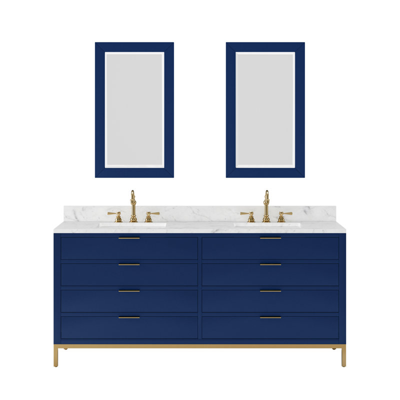 Meuble-lavabo de comptoir en marbre blanc 72 "avec miroir Bristol Carrara Bristol, Bleu monarque
