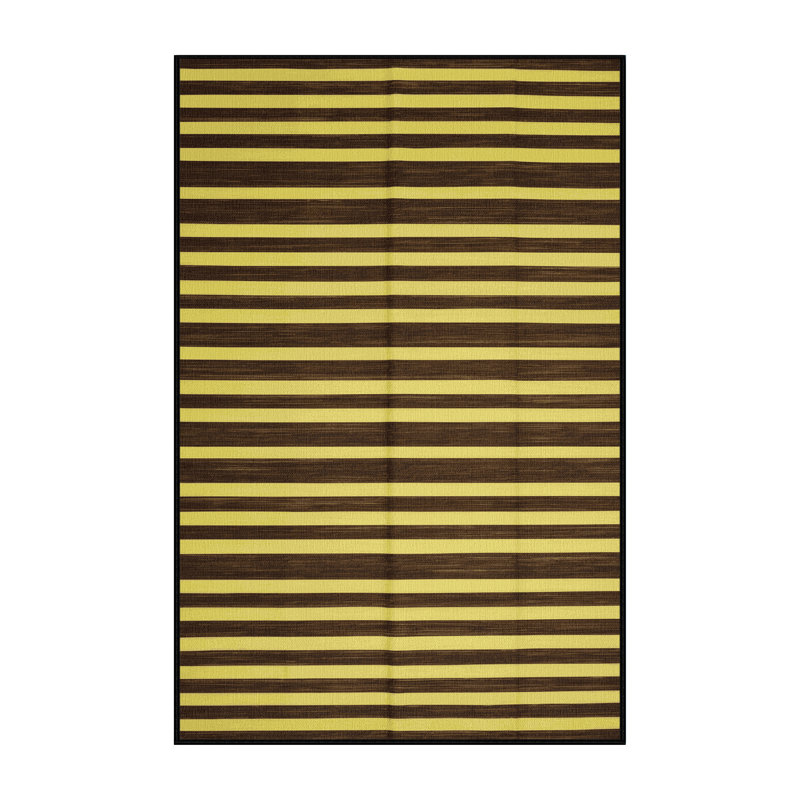 Tapis brun à rayures horizontales lavable à la machine, Rectangulaire 3 pi x 5 pi