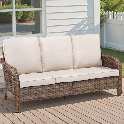 70.9 Inch PE Wicker Rattan Outdoor Furniture Set With Beige Deep Seat Cushions For Patio And Garden