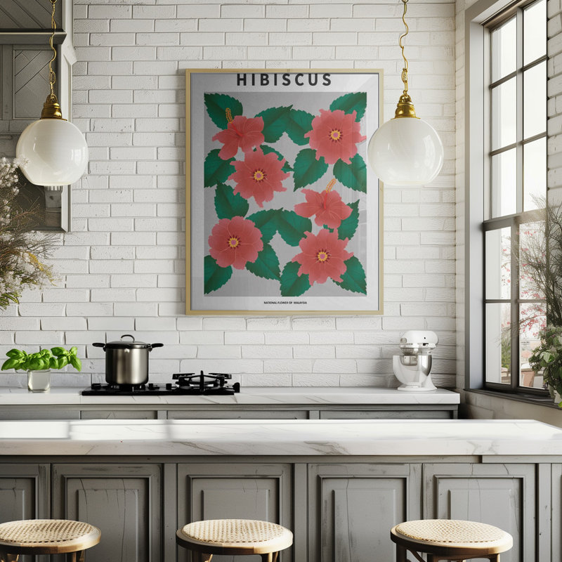 "Hibiscus", art mural texturé encadré, Noir, H 14 po x l 10 po
