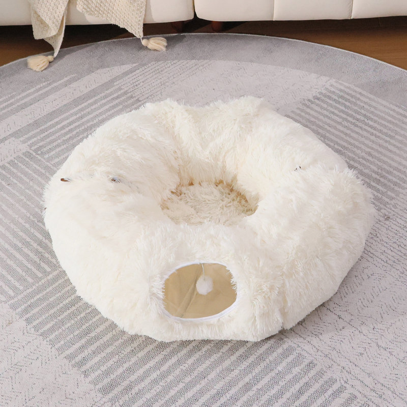 Tunnel pour chats avec lit pour chats d'intérieur, aire de jeu pour chats multifonctionnelle pour petits chats, Blanc