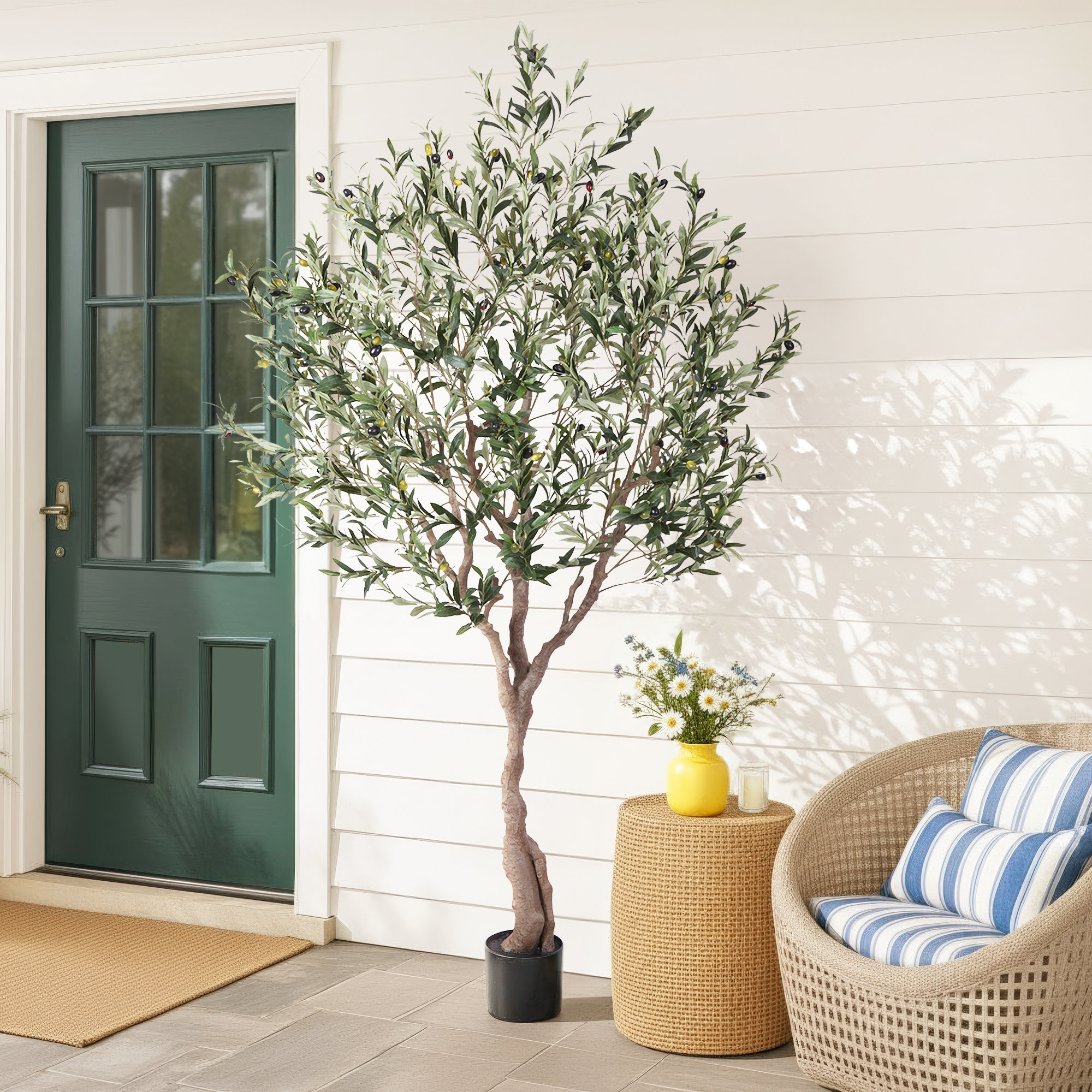 Adcock 7ft Faux Olive Tree in Pot, Artificial Olive Plants for Home & Office, Potted Olive for Decor