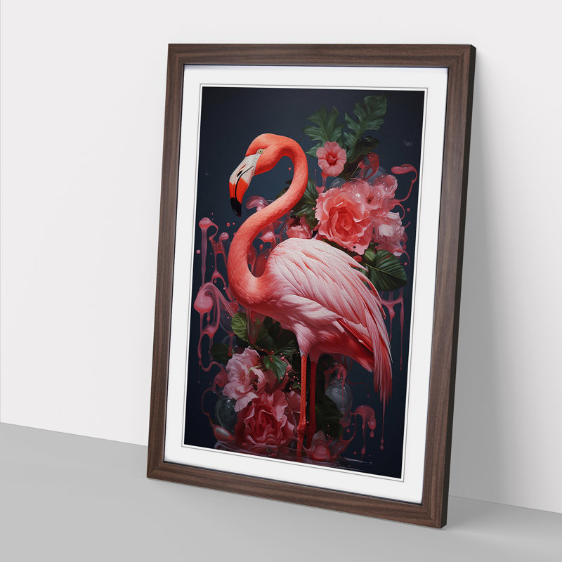 Flamingo Neo-Plasticism No.2 - Single Picture Frame Print on Wood, Walnut Framed, 34cm H x 25cm W