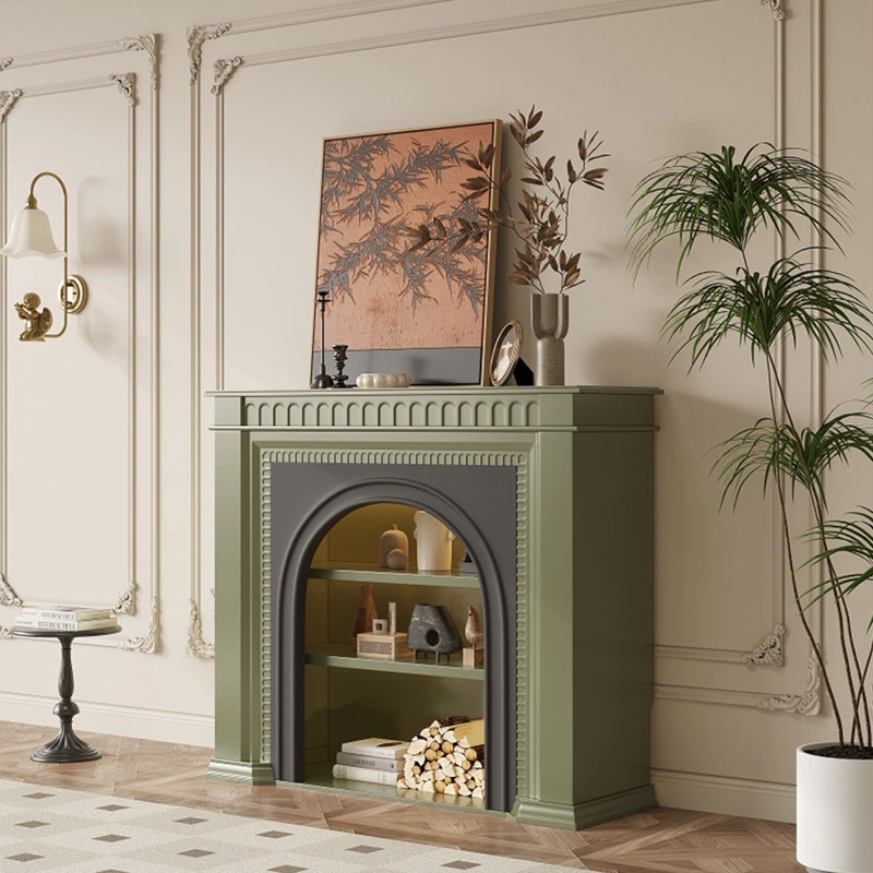 Green Solid Wood Electric Fireplace