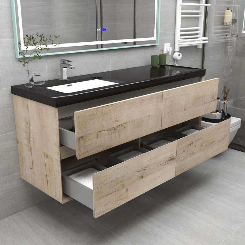 Ensemble de meuble-lavabo mural simple 60 po Gorden Kody, Chêne clair