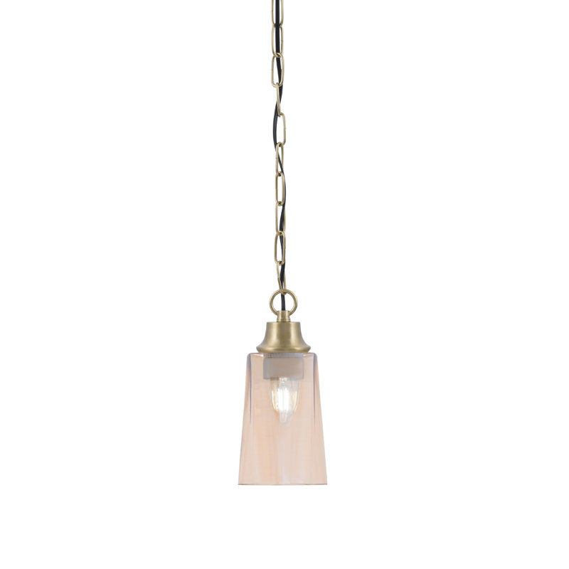 Luminaire suspendu Robinson en verre vieilli de 4,5 po x 6,5 po, fini laiton vieilli, Amber, New Age Brass