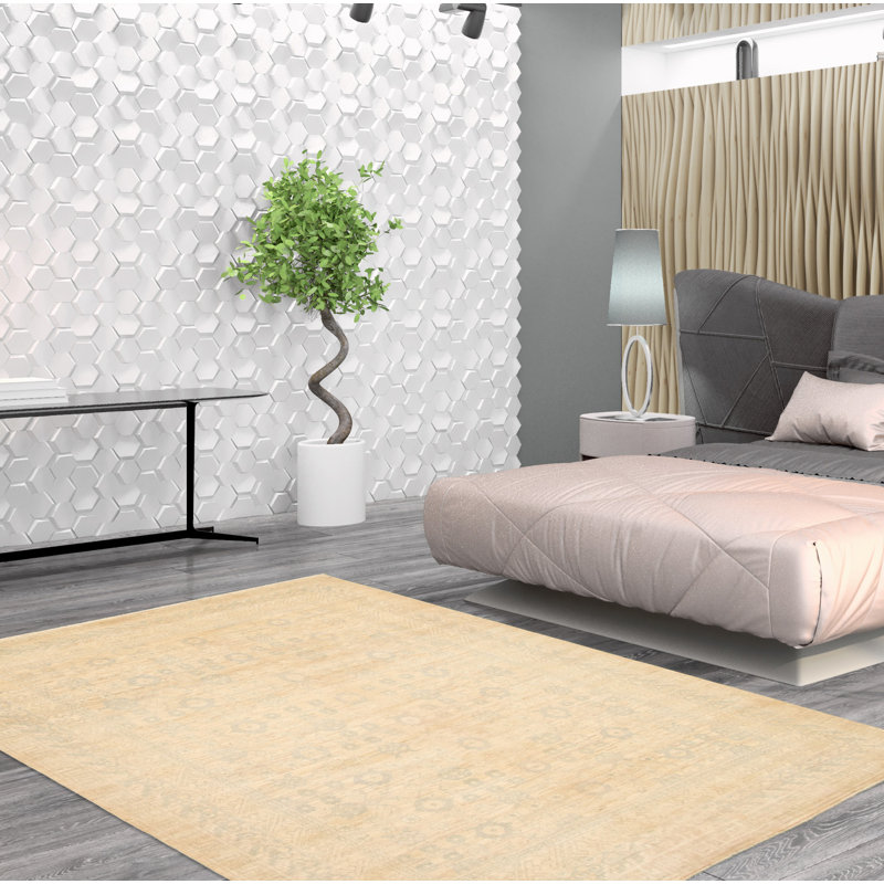 Tapis unique en laine noué à la main de style ivoire de style nouvel âge 18 / 20ème de 7 pi 11 po x 9 pi 11 po