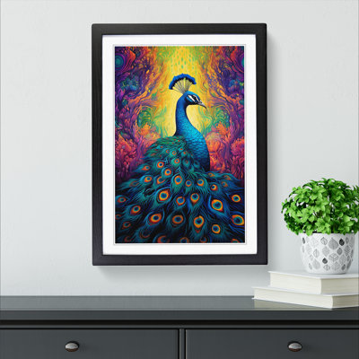 Peacock Colour Field - Single Picture Frame Print on Wood