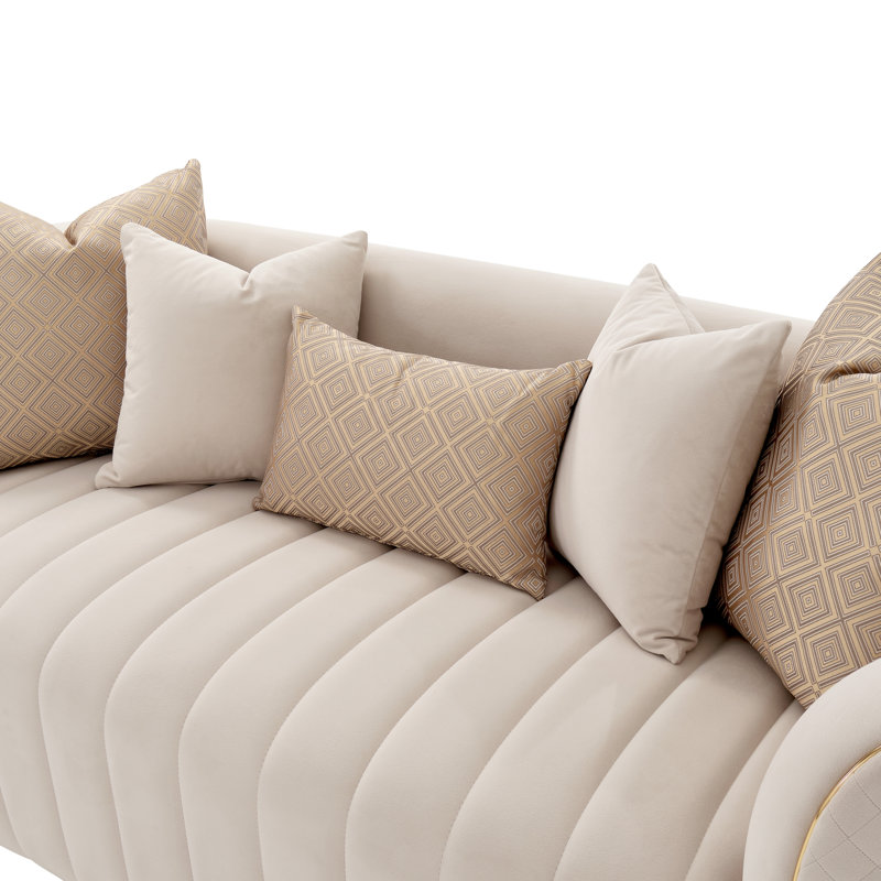 Ariana 83'' Velvet Round Arm Loveseat, Beige, 31" H x 83" W x 35" D