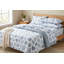Ensemble de draps simples en microfibre brossée douce, 3 pièces - imprimé botanique à feuilles estampées, literie légère et infroissable (bleu / blanc)-128921895-128921893