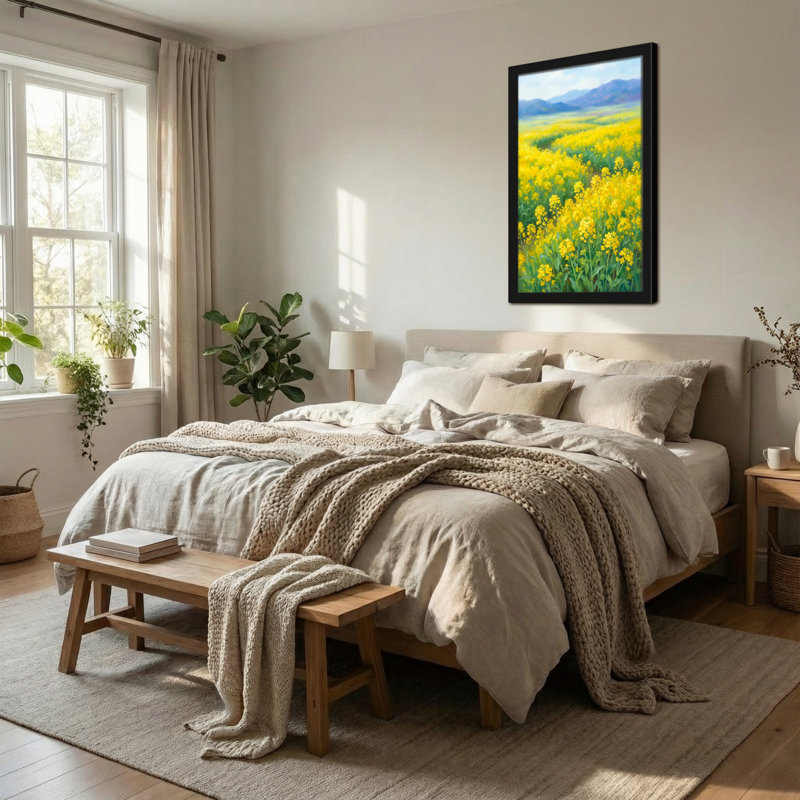 «Plants & Flowers Yellow Flowers Field Mountain Sky», reproduction sur toile, H 16 po x l 24 po