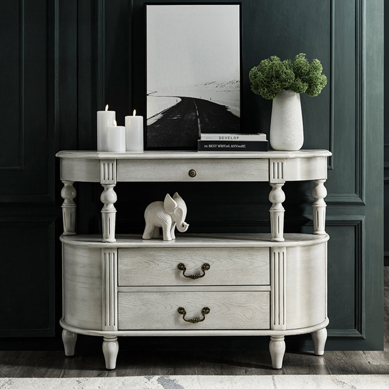 Buffet en bois massif gris à trois tiroirs Highclass, L 35,43 po x P 11,81 po x H 32,68 po, Gris Highclass