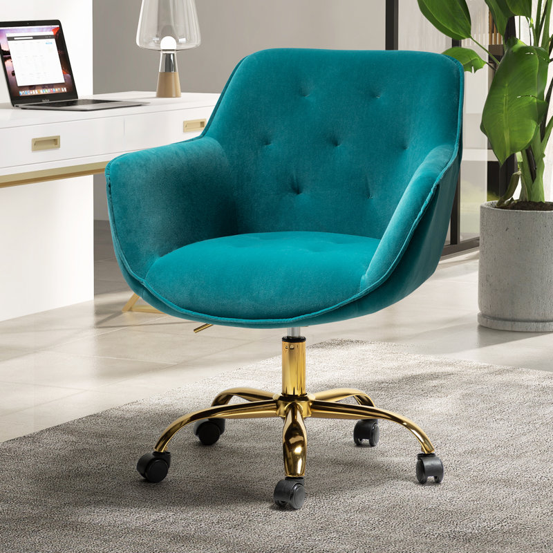 Clio Task Chair with Height Adjustable and Velvet Upholstery, Blue Velvet