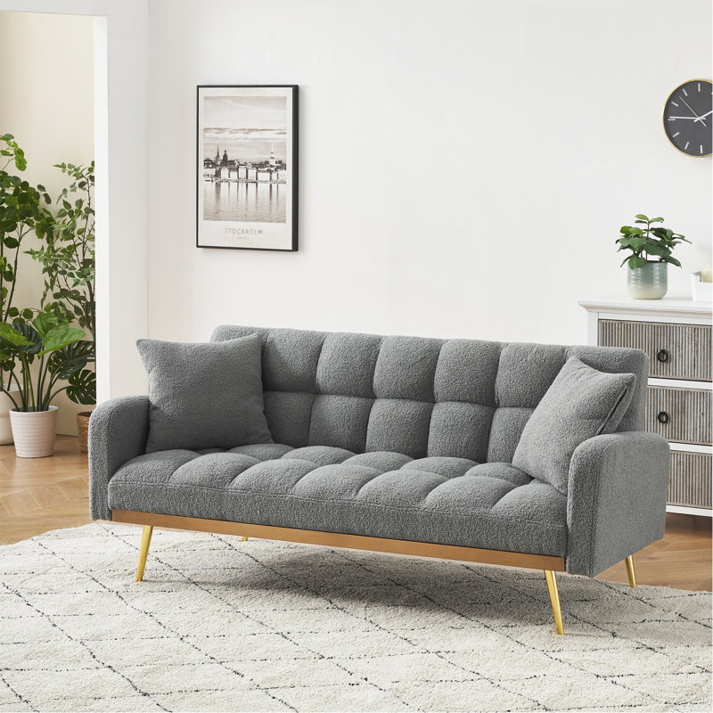 69 Inch Sofa Bed Gray With Adjustable Teddy Sofa For Small Space Living Room And Bedroom, Gray Teddy