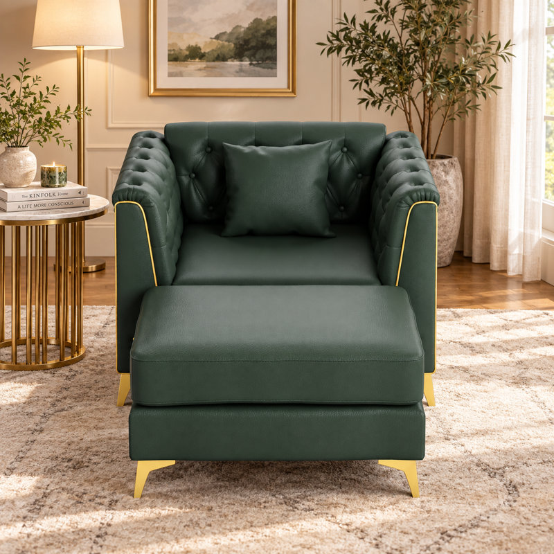 Chaise d'appoint Chesterfield en similicuir avec capitonnage à boutons Unarepos, Vert