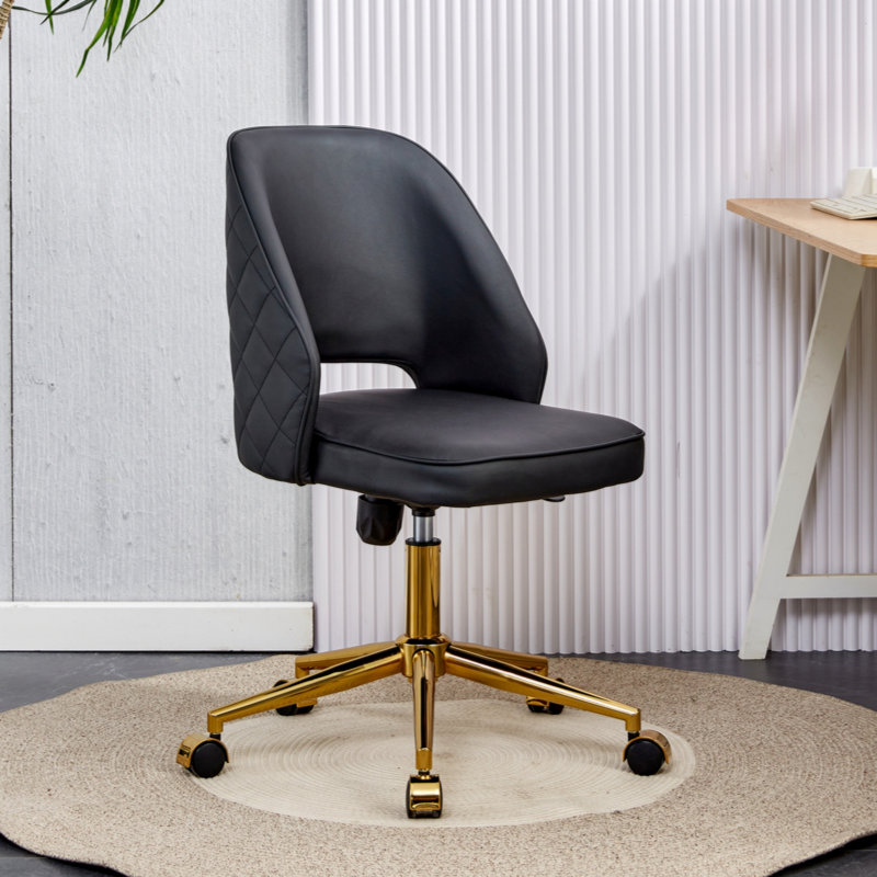 Chaise de bureau en polyuréthane moderne Modern, Noir, Or