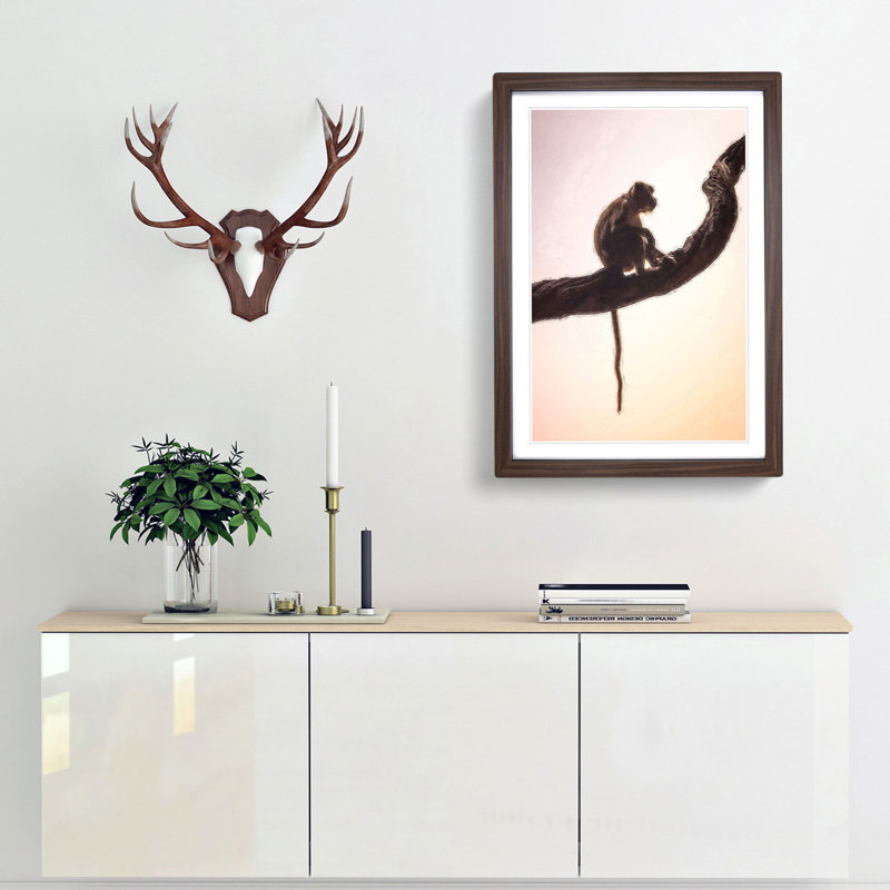 Long-Tailed Macaque Monkey in Abstract - Framed Print, Walnut, 76cm H x 50cm W x 2cm D