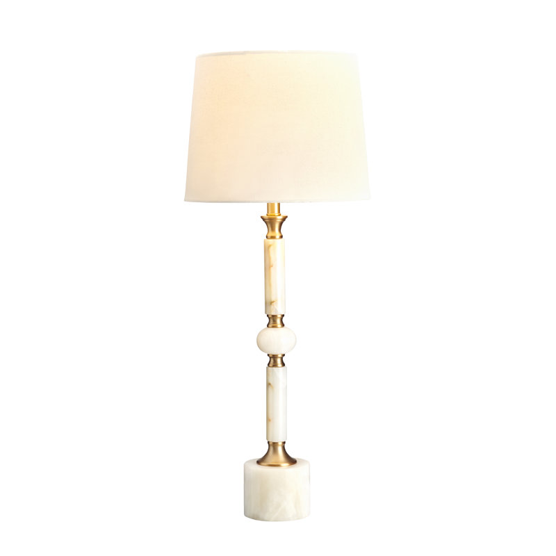 34.75" Marble Table Lamp With Oat Shade
