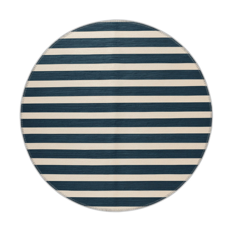 Tapis intérieur / extérieur gris HorizontalStripes, Rond 5 pi