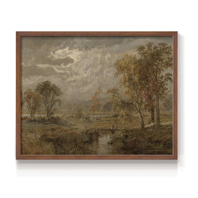 Paysages rétro-dxci-reproduction encadrée, H 22 po x l 28 po, Noyer