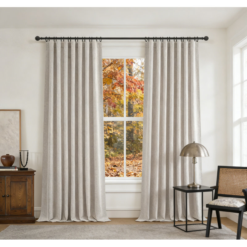 Linen Blackout Curtains 86 Inch, Pleated Thermal For Bedroom Farmhouse, 2 Panels