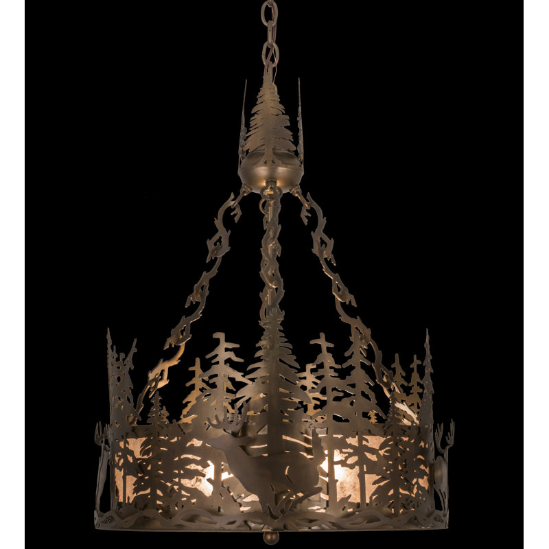 Rustic Lodge 4 - Light Chandelier, Silver, Antique Copper