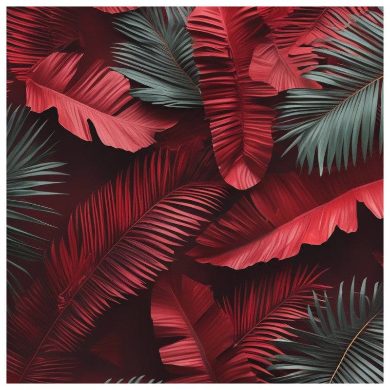 Couvertures de feuilles tropicales rouges et vertes, L 60 po x H 80 po