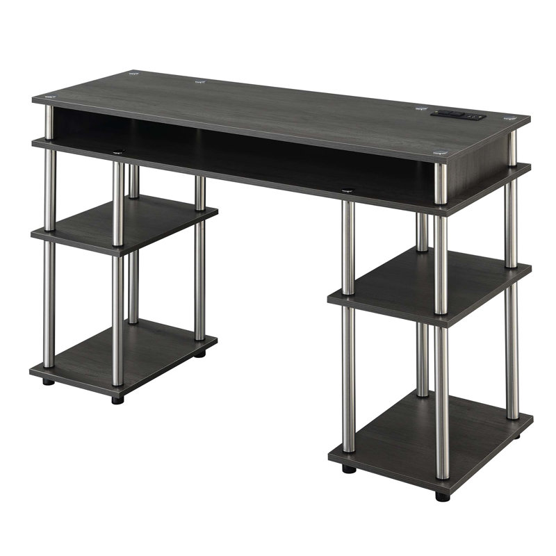 Bureau d'ordinateur Edwin No Tools avec prises intégrées, Gris anthracite