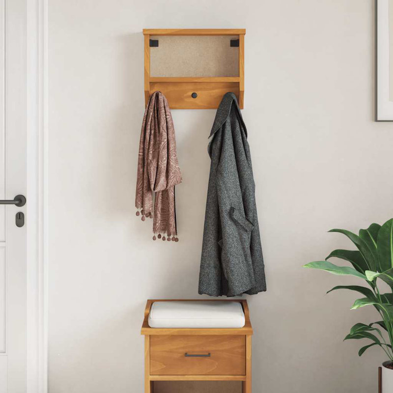 Solid Wood Wall Mounted Coat Rack, Brown