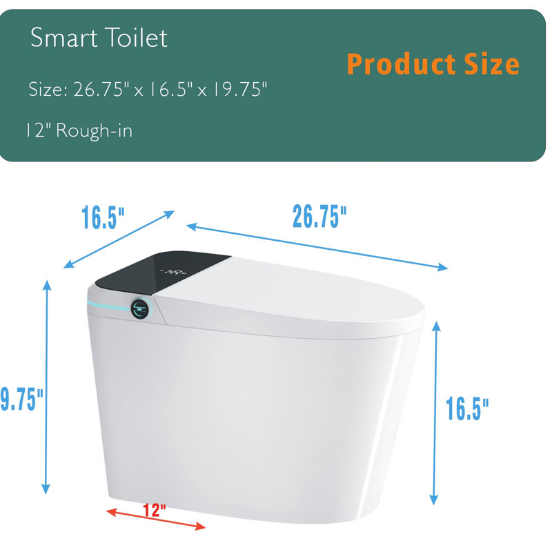 Intelligent Bidet Toilet - Auto Open/Close Seat, Foot Sensor, Rear Washing Mode, White Modern With Seat Open/Close, Temperature Adjustability,