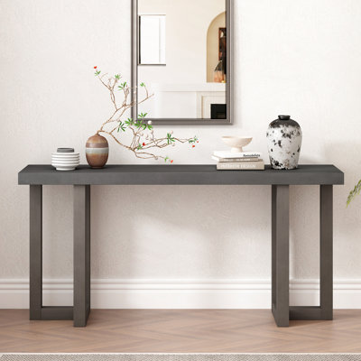 Modern Console Table With Geometric Design And Wood Legs