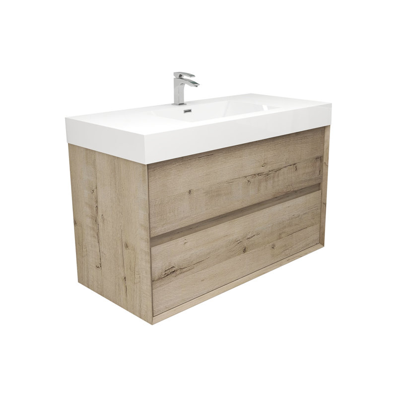 Ensemble de meuble-lavabo mural simple l 42 po Jaymarion, Chêne clair