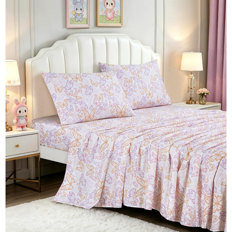 Fun Kids Teens Microfiber Sheet Set, Twin XL Sheet Set with 1 Pillowcase, Multicolor Butterfly